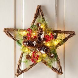 Lighted Pine Cone Star Holiday Wreath