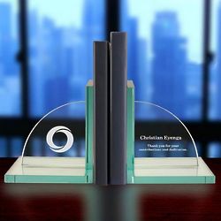 Personalized Jade Glass Business Office Bookends