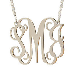 Personalized Medium Sterling Silver Filigree Monogram Necklace