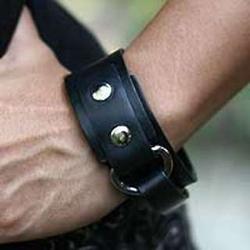 Men's Bold Black Leather Wristband Bracelet