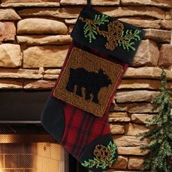 Country Bear Plaid Christmas Stocking