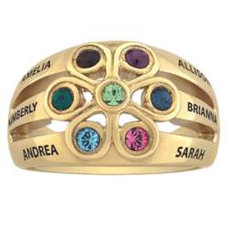 14K Gold-Plated Mother's Flower Name and Birthstone Ring