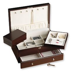 Dark Walnut Jewelry Box with Mini Box and Drawer