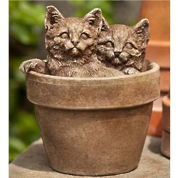 Cast Stone Kittens in Pot Statue