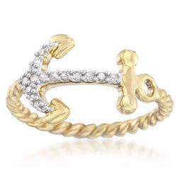 Diamond Anchor Ring in 14 Karat Gold Over Sterling Silver