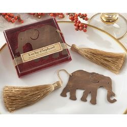 Lucky Elephant Metal Bookmark with Elegant Gold Silk Tassel
