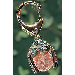 Irish Penny and Emerald Coin Horseshoe Lotto Scratcher Keychain