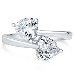 Sterling Silver CZ 2-Stone Bypass Promise Fashion Ring
