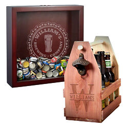 Personalized Bottle Cap Brewery Shadow Box and Oakmont Beer Caddy