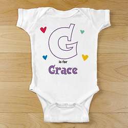 A is For Personalized Hearts Short Sleeve Infant Creeper