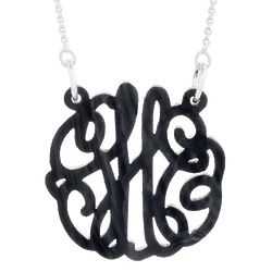 Small Black Marbled Acrylic Monogram Necklace