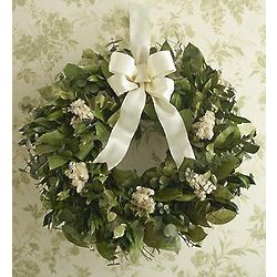 Dried Sympathy Wreath with Cream Satin Bow