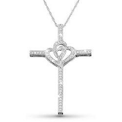 Diamond Double Hearts Cross Necklace