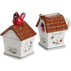 Winterberry Cardinal Birdhouse Sugar and Creamer Set