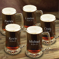 Set of Five Glass Beer Mugs