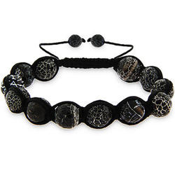 Shamballa Inspired Crackled Black Agate Bracelet