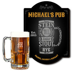 Personalized Modern Beer Bar Sign and Collossal Beer Mug