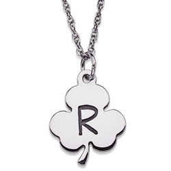 Engraved Initial Sterling Silver Clover Necklace