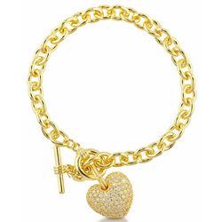 Puffed Heart Toggle Bracelet with Cubic Zirconia