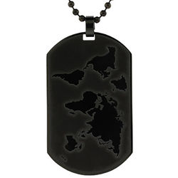 Black Plate Dog Tag with World Map
