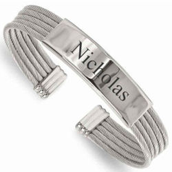 Mens Stainless Steel Textured Engraveable Bracelet