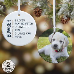 Definition of a Pet Custom Photo 2-Sided Christmas Ornament
