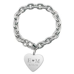 Personalized Couple's Heart Charm Bracelet with Simple Clasp