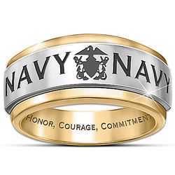 Men's Navy Honor Spinning Ring in Stainless Steel and 24K Gold