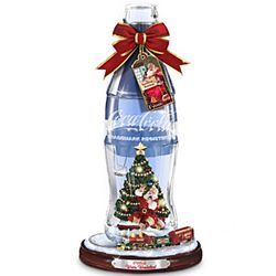 Crystal Coca-Cola Replica Bottle with Santa and Moving Train