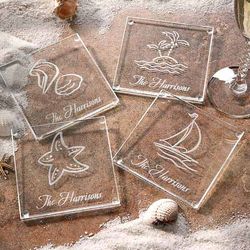 Seashore Personalized Glass Coaster Set