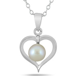 Freshwater Cultured Pearl Pendant with Sterling Silver Heart