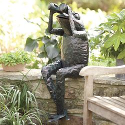 Frog with Binoculars Metal Yard Sculpture