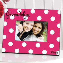 Polka Dots Personalized Picture Frame in Hot Pink