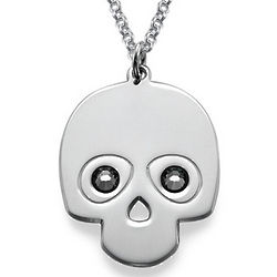 Silver Skull Necklace with Birthstone Eyes
