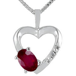 Ruby and Diamond Heart Necklace in 10K White Gold