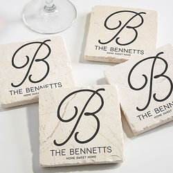 Initial Accent Personalized Tumbled Stone Coaster Set