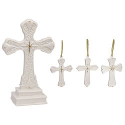 Holiday Splendor Standing Cross and Ornaments