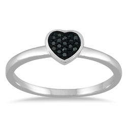 Black Diamond Heart Ring in Sterling Silver