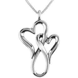 Silver Double Heart Pendant for Birthstone Charms Necklace