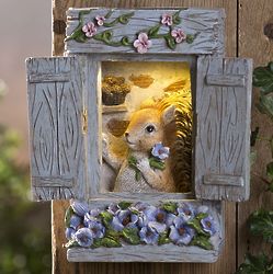Squirrel in Window Wall Art with Solar Light