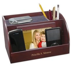 Personalized Rosewood Charging Station with Photo Frame