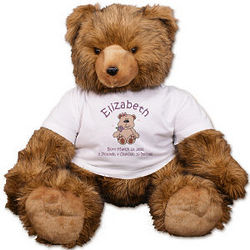 Personalized New Baby Brown Bear Stuffed Animal