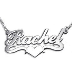 Double Thick Sterling Silver Heart Name Necklace