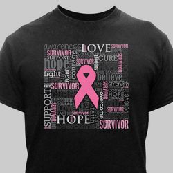Personalized Survivor Pink Ribbon Word-Art T-Shirt