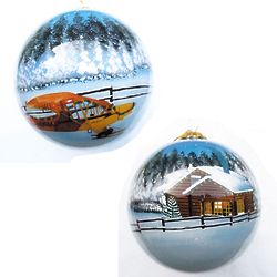 Hand Painted Airplane and Cabin Ornament
