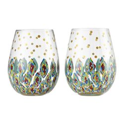 2 Floral Fantasy Stemless Wine Glasses