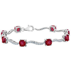 Created Ruby and White Sapphire Sterling Silver Bracelet