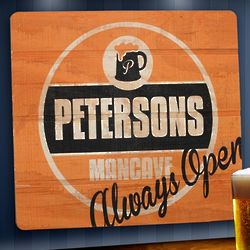 Personalized Always Open Man Cave Wooden Bar Sign