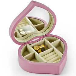 Soft Touch Pink Heart Shaped Jewelry Box with Mirror