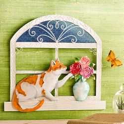 Cat and Butterfly 3-D Metal Wall Art